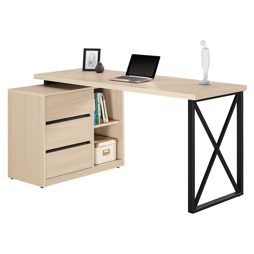 恩洛5尺多功能L型三抽書桌/工作桌/辦公桌(兩色可選)