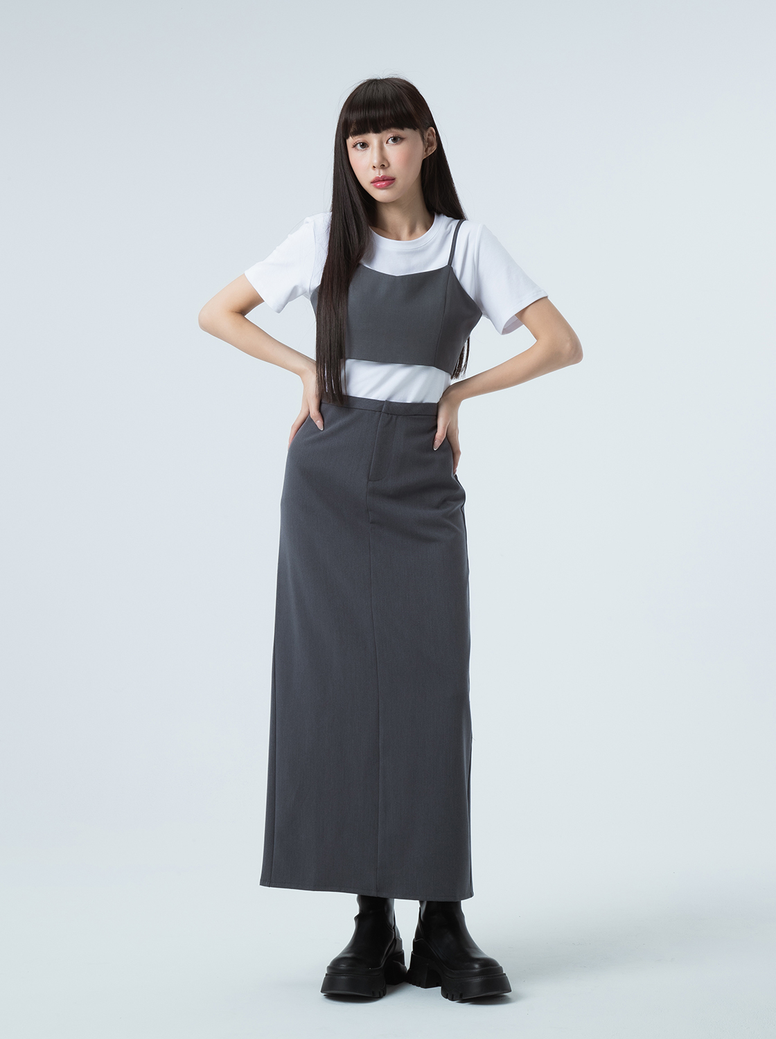 【期間限定】素面後開衩長裙