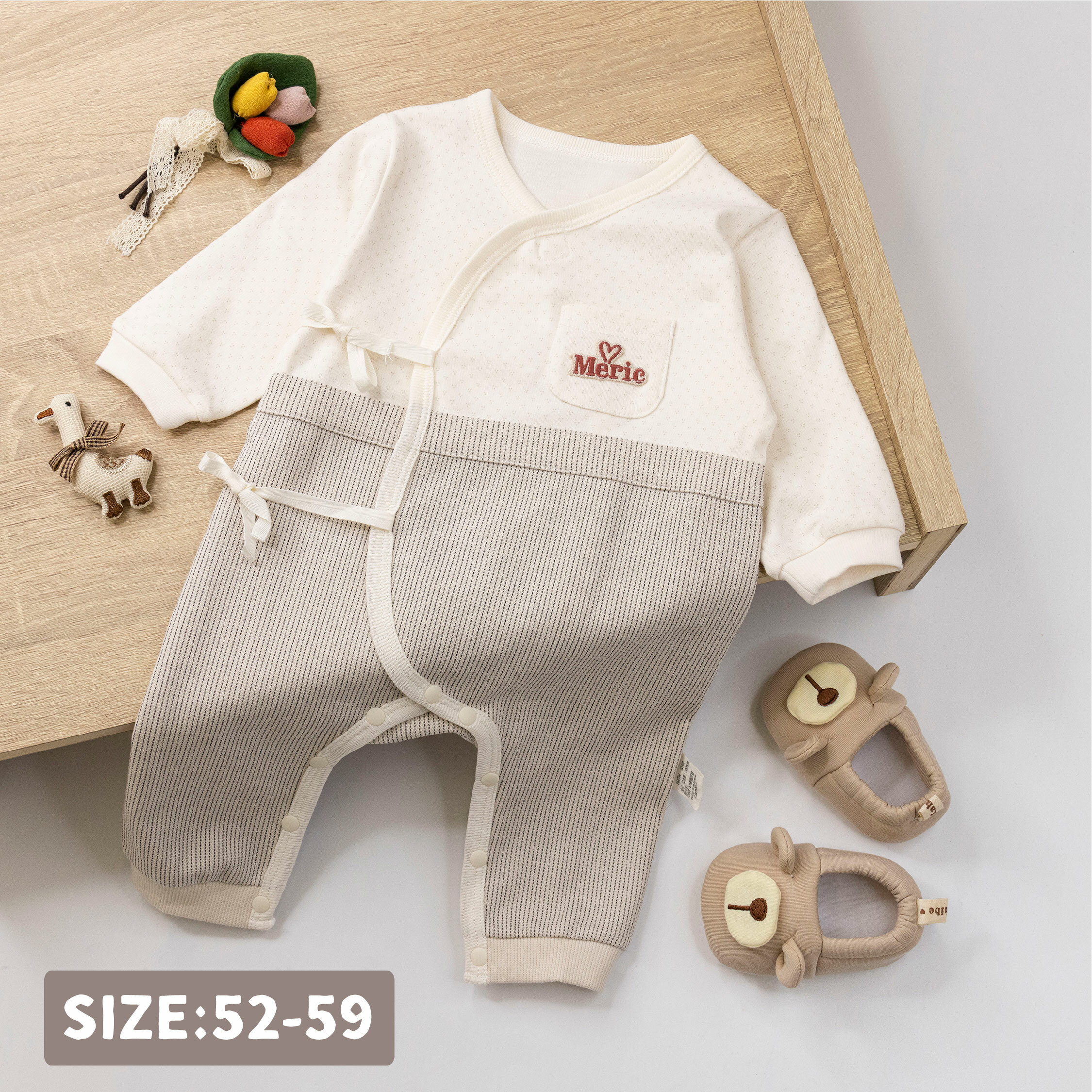 純淨系列【T3073】甜甜愛心英字刺繡棉柔長袖連身衣