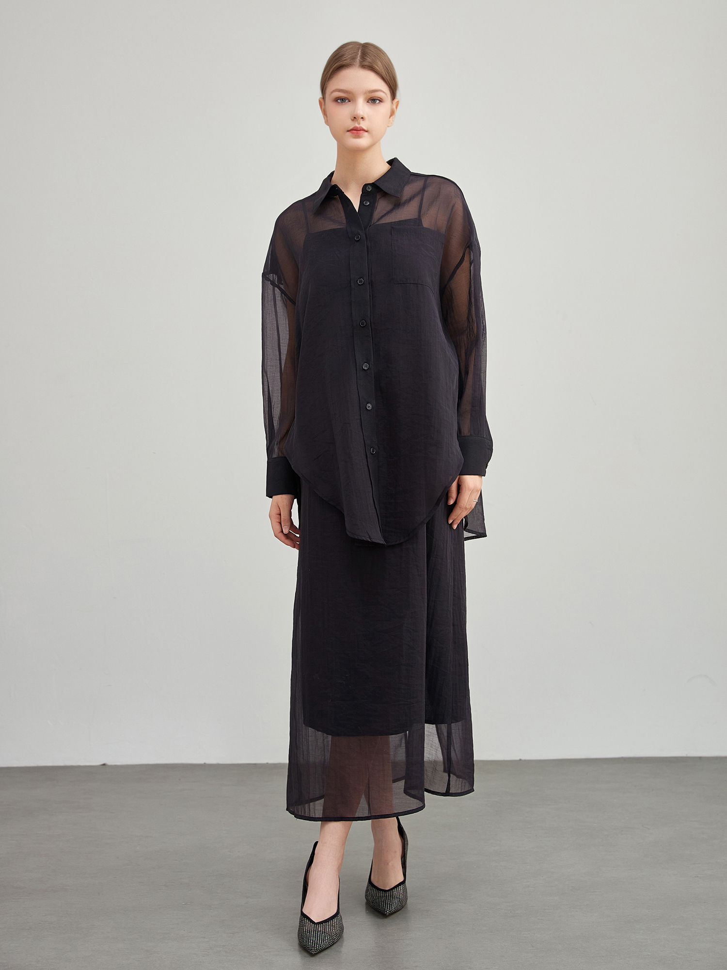 mi-tu 襯衫吊帶兩件套連身裙