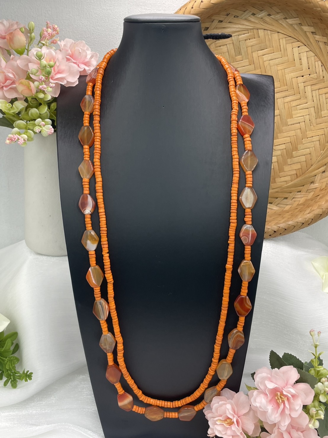 No.69 貿易扁橘珠瑪瑙長鍊80cm