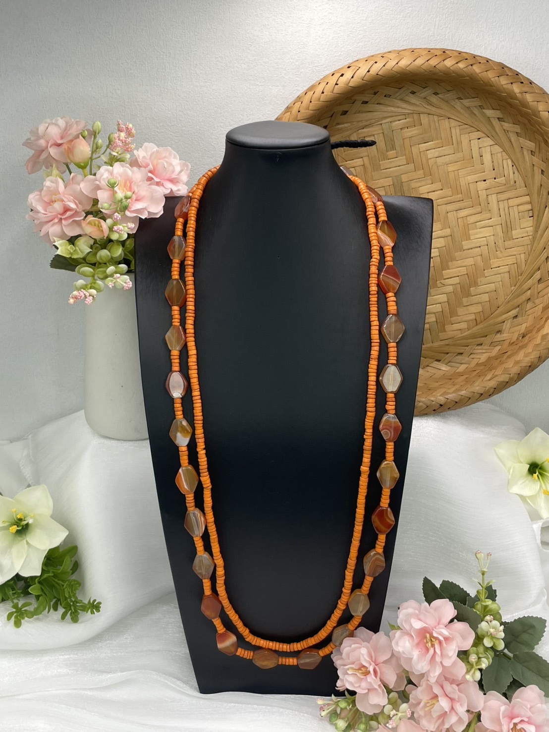 No.69 貿易扁橘珠瑪瑙長鍊80cm