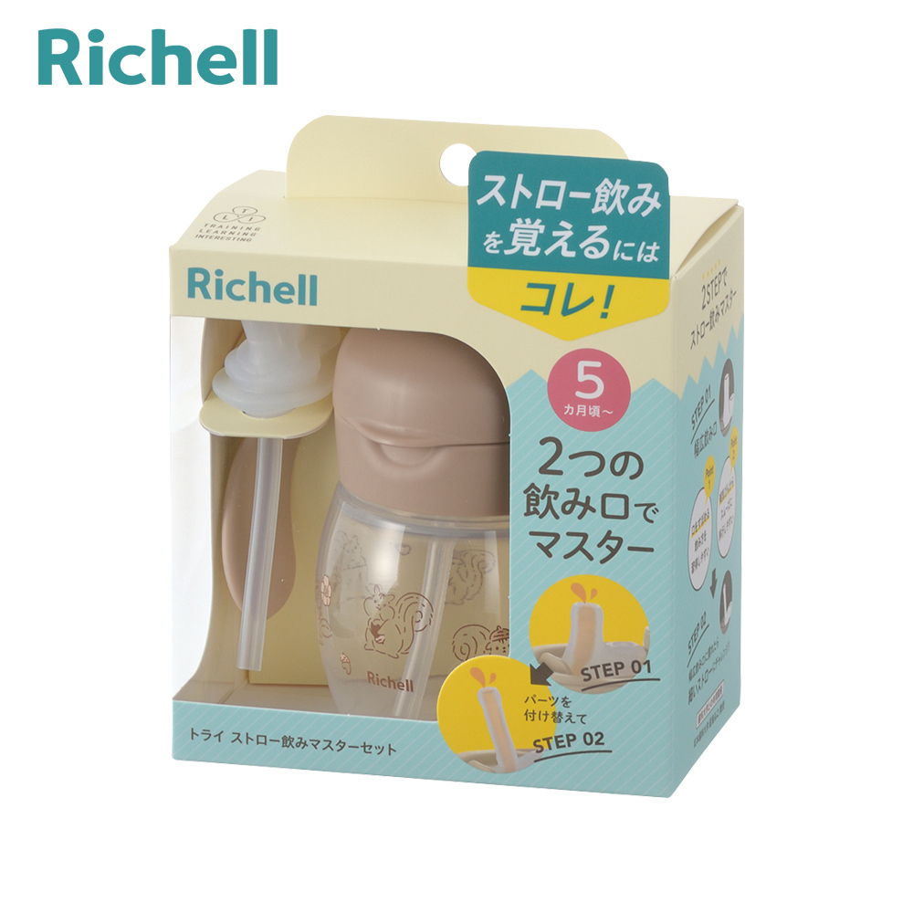 【Richell 利其爾】TLI 四代 鴨嘴吸管兩用水杯組 200ml - 鼠來鼠去  (5個月以上適用)