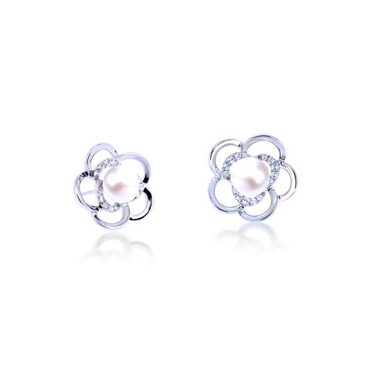 天然珍珠「山茶花」 925純銀耳環-PWSWE0012