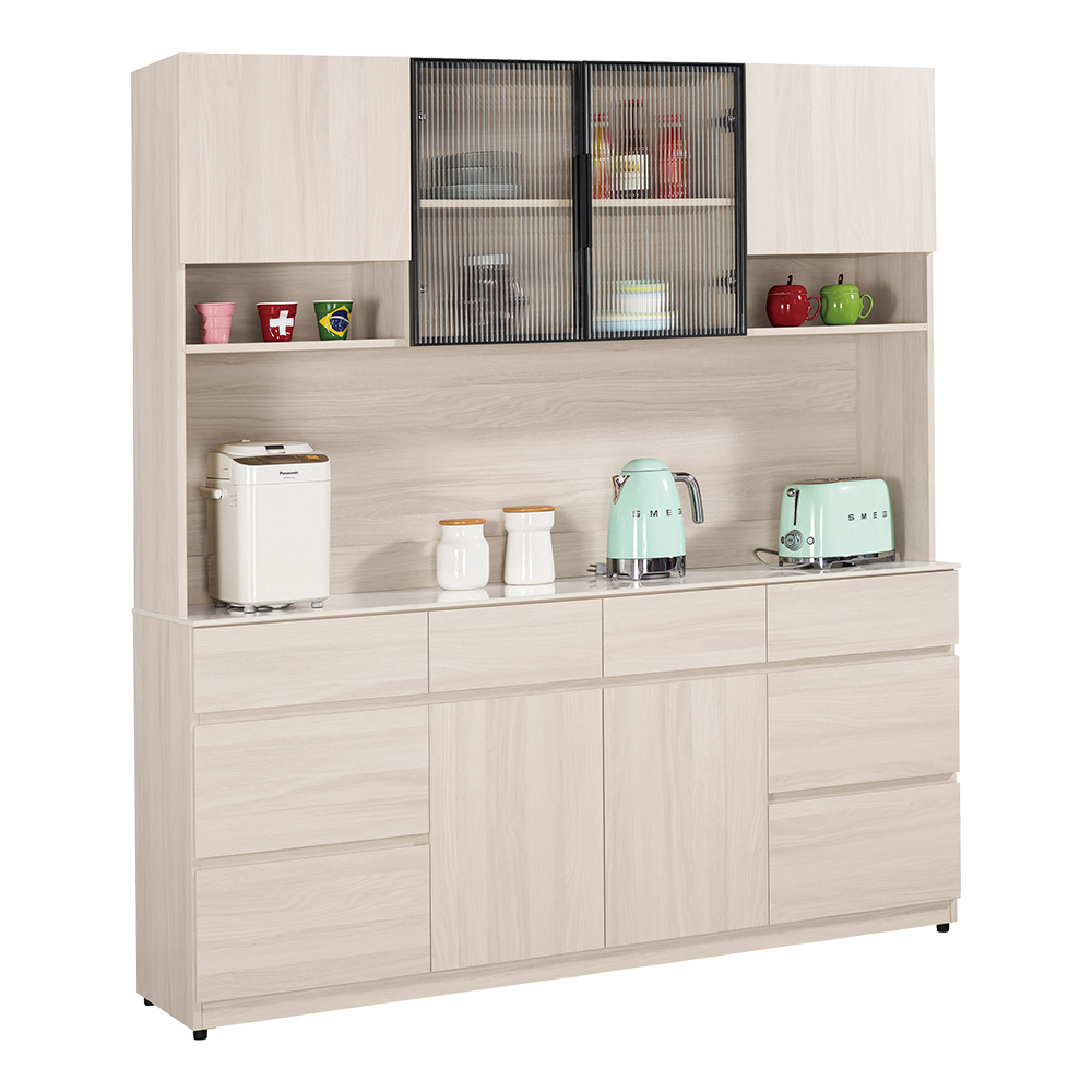 恩洛6尺長虹玻璃岩板收納高餐櫃/碗盤置物櫃/電器櫃(上座+下座)