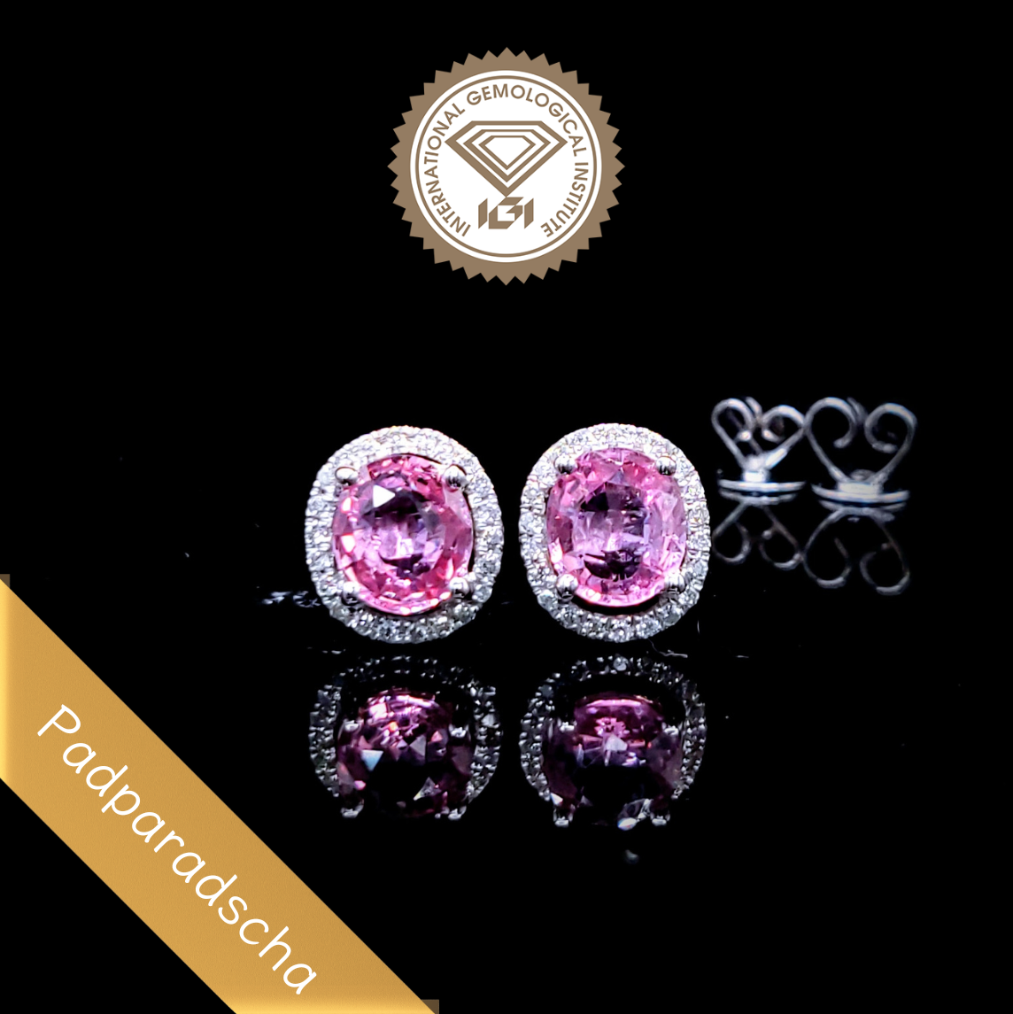 全新18K白金【主石1卡94份蓮花剛玉】配14份鑽石耳環