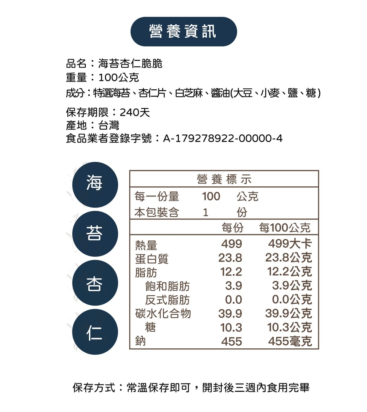海苔脆片營養標示