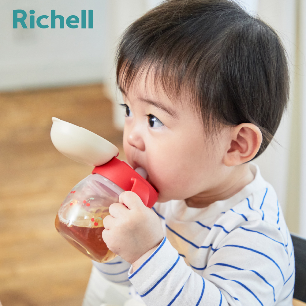 【Richell 利其爾】TLI 四代 鴨嘴吸管兩用水杯組 200ml - 櫻桃紅紅  (5個月以上適用)