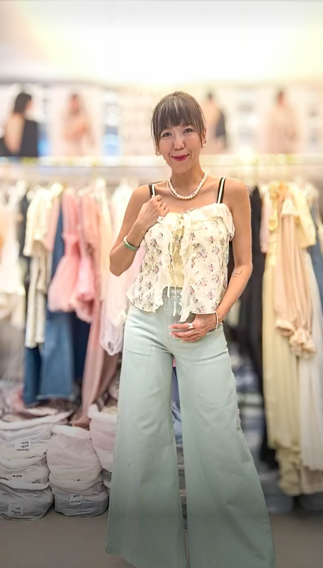 PM_K8766  ▶️(假兩件)細肩帶 玫瑰花 雙蝴蝶結 👉Free size有彈性 L:52cm👈