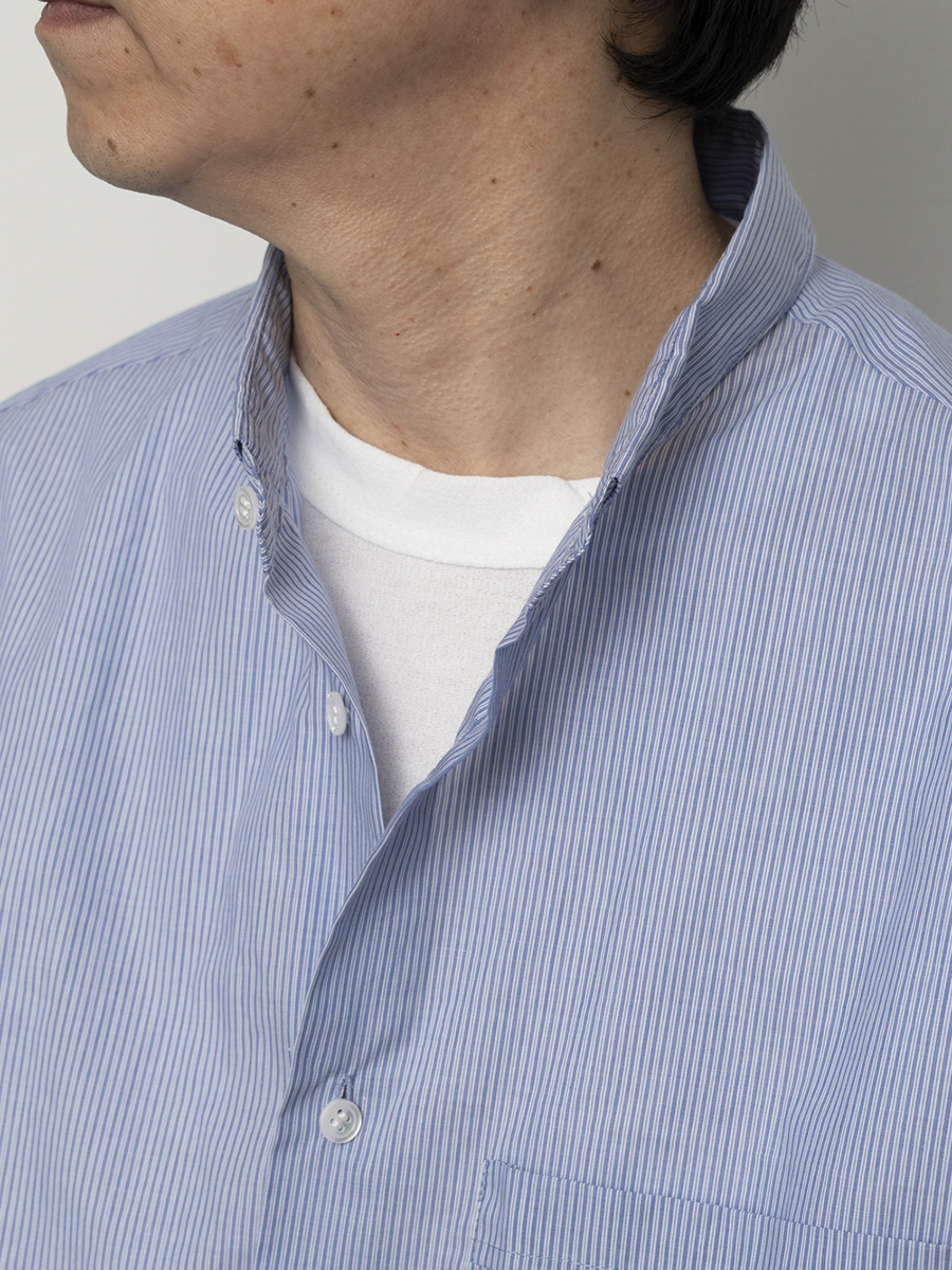 Still By Hand Pinstripe Stand Collar Shirt Sax Blue SH0