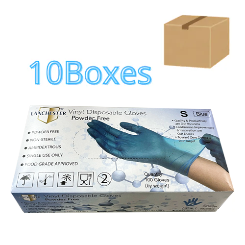 【十盒原箱優惠】Lanchester Vinyl 無粉PVC手套(藍色)(食品級)(一次性)(靈活輕巧)(安全舒適)