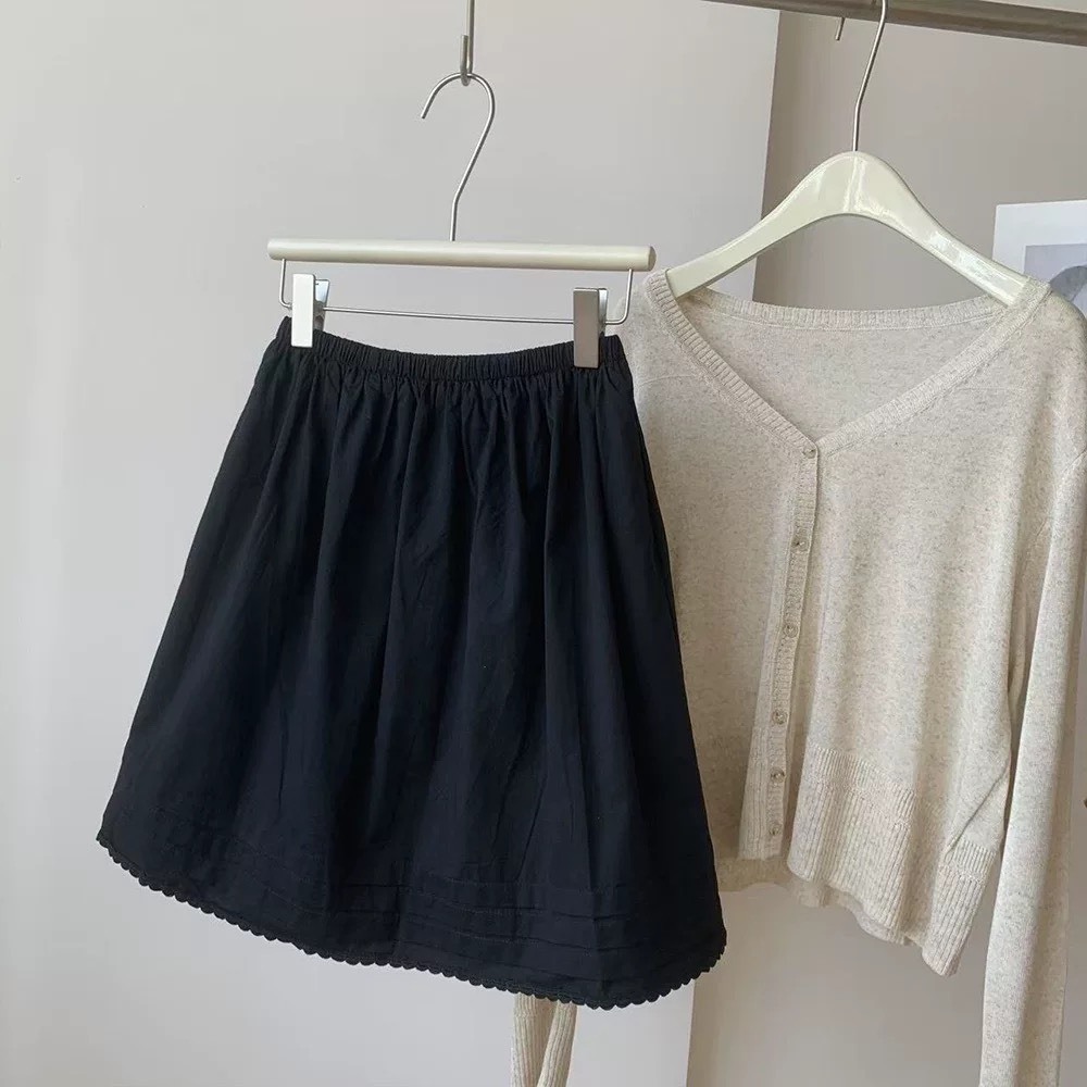 Nellie&Co.棉柔舒適側口袋蕾絲短裙(鬆緊腰圍)