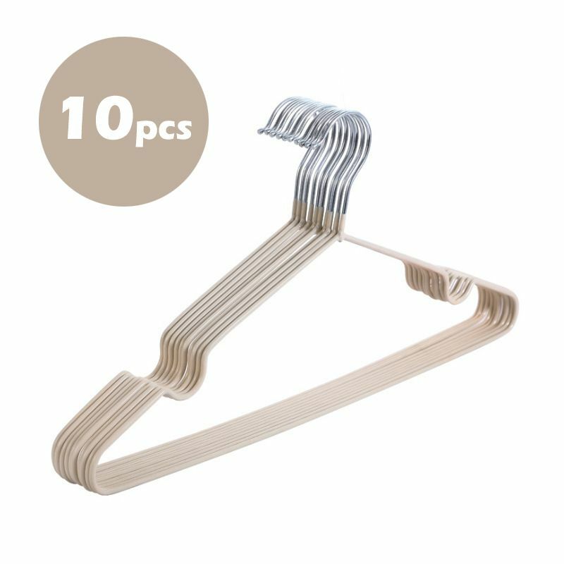 衣架大王 - 卡其色【10個裝】防滑衣架 多功能耐用 无痕金属成人晾衫架 晾褲曬衫