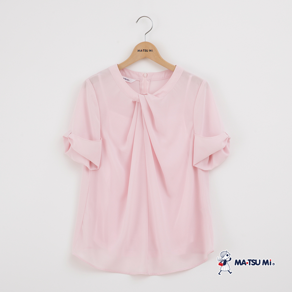 MA‧TSU Mi 氣質簡約扭結設計雪紡上衣(白.粉)