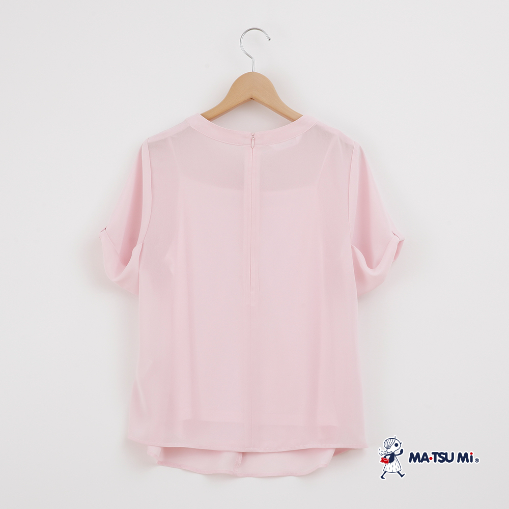 MA‧TSU Mi 氣質簡約扭結設計雪紡上衣(白.粉)