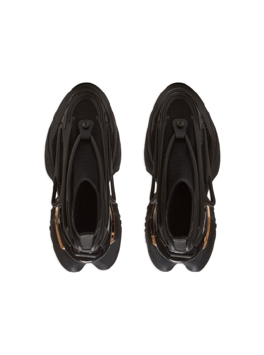 【 BALMAIN UNICORN KNITTED 高筒皮革運動鞋 - 黑金 】