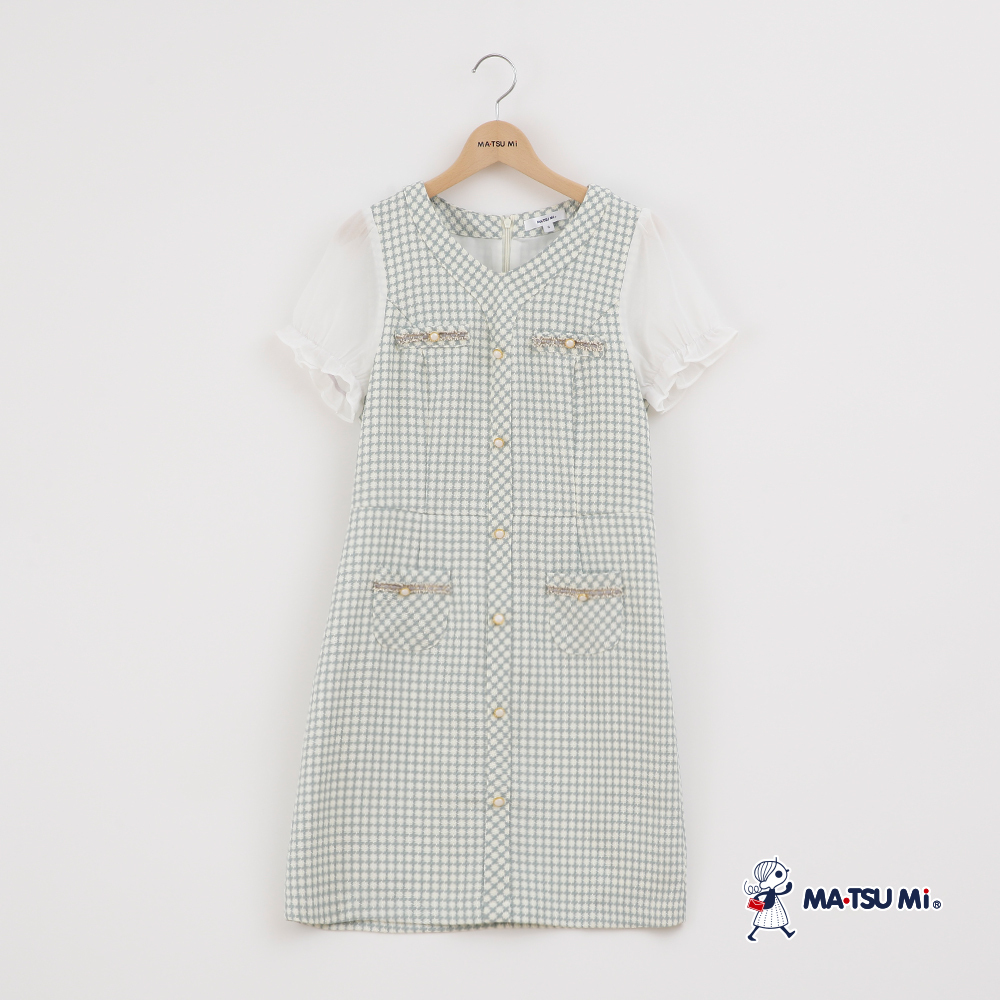 MA‧TSU Mi 小香風異材質拼接雪紡洋裝(粉紫.草綠)