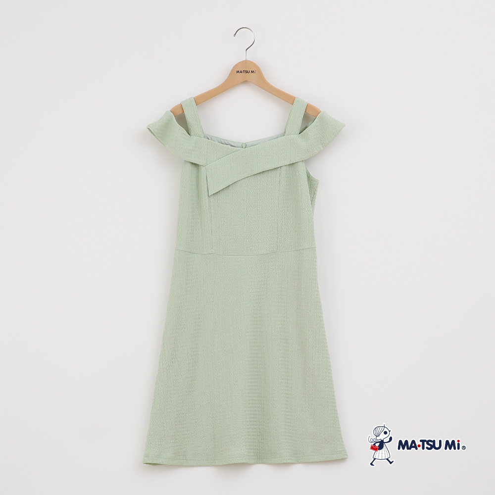 MA‧TSU Mi 露肩V領造型收腰吊帶洋裝(白.草綠)