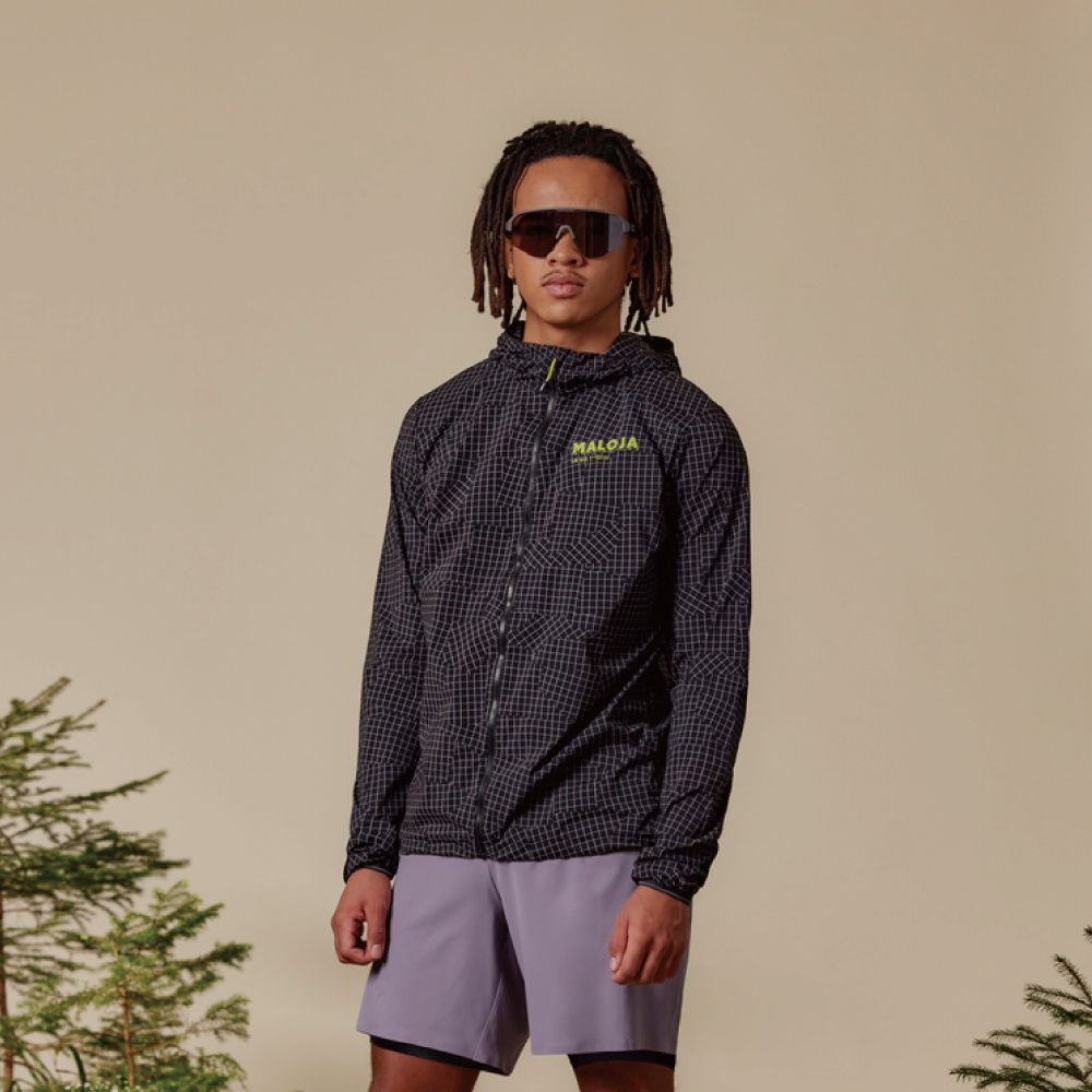 【MALOJA】男防風連帽外套 / 25MA39227-[格紋黑]
