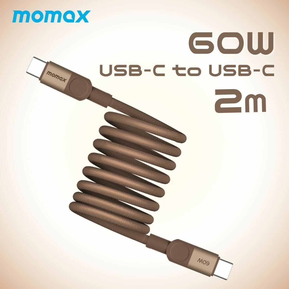 MOMAX -【砂岩色】Mag.Link 60W USB-C to USB-C 磁吸充電線 2M (DC61L2)