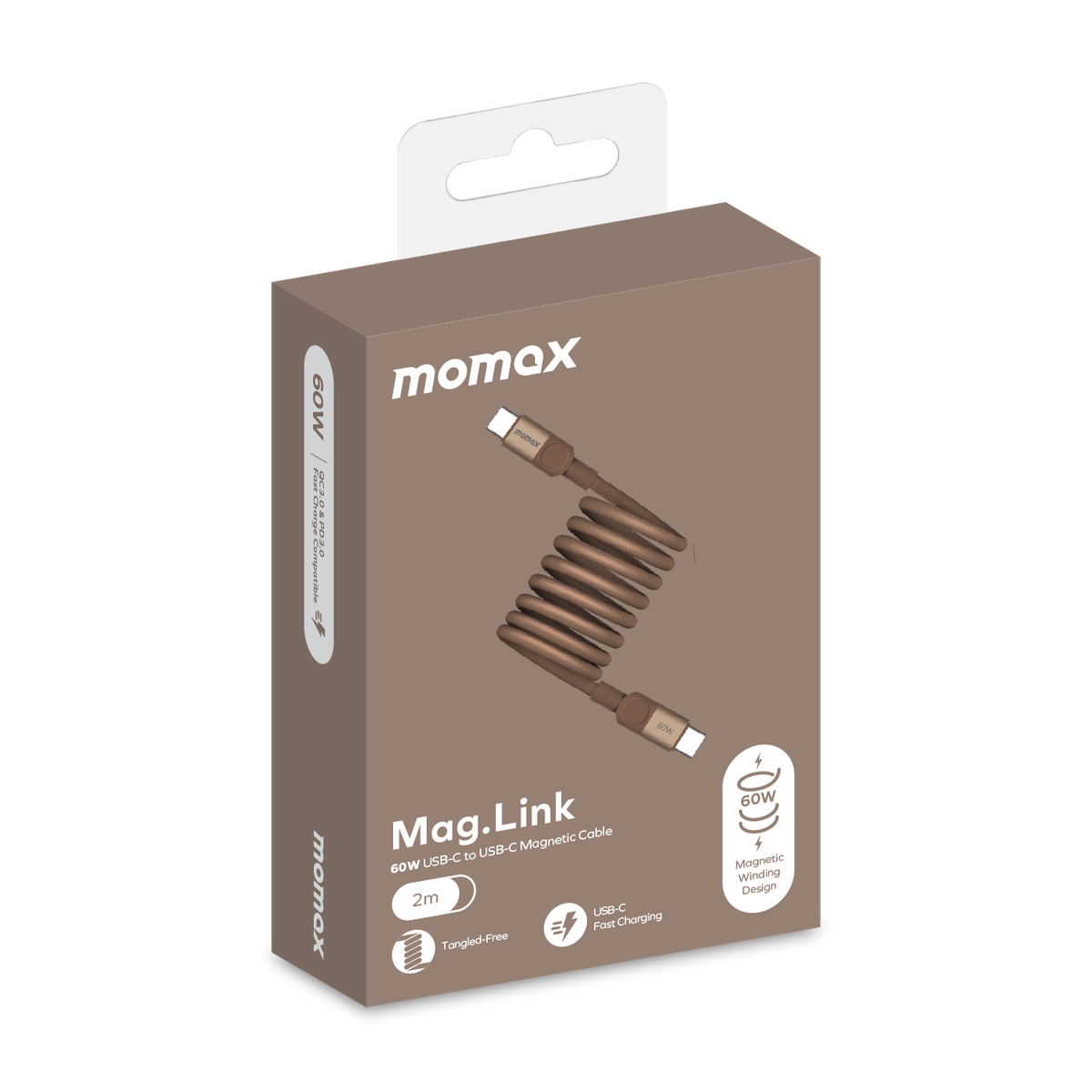 MOMAX -【砂岩色】Mag.Link 60W USB-C to USB-C 磁吸充電線 2M (DC61L2)