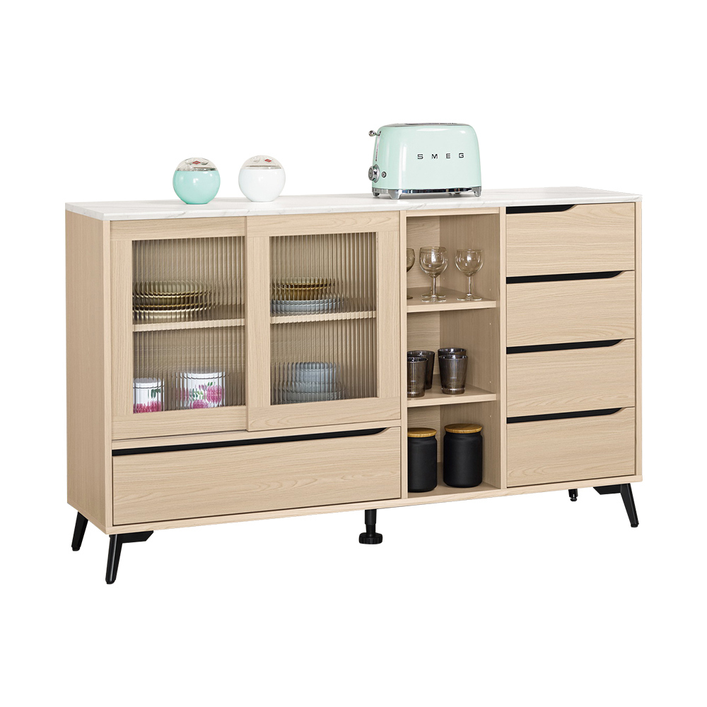 米達5尺長虹玻璃仿石面收納餐櫃/碗盤櫃/置物矮櫃/電器櫃/玄關櫃(下座)