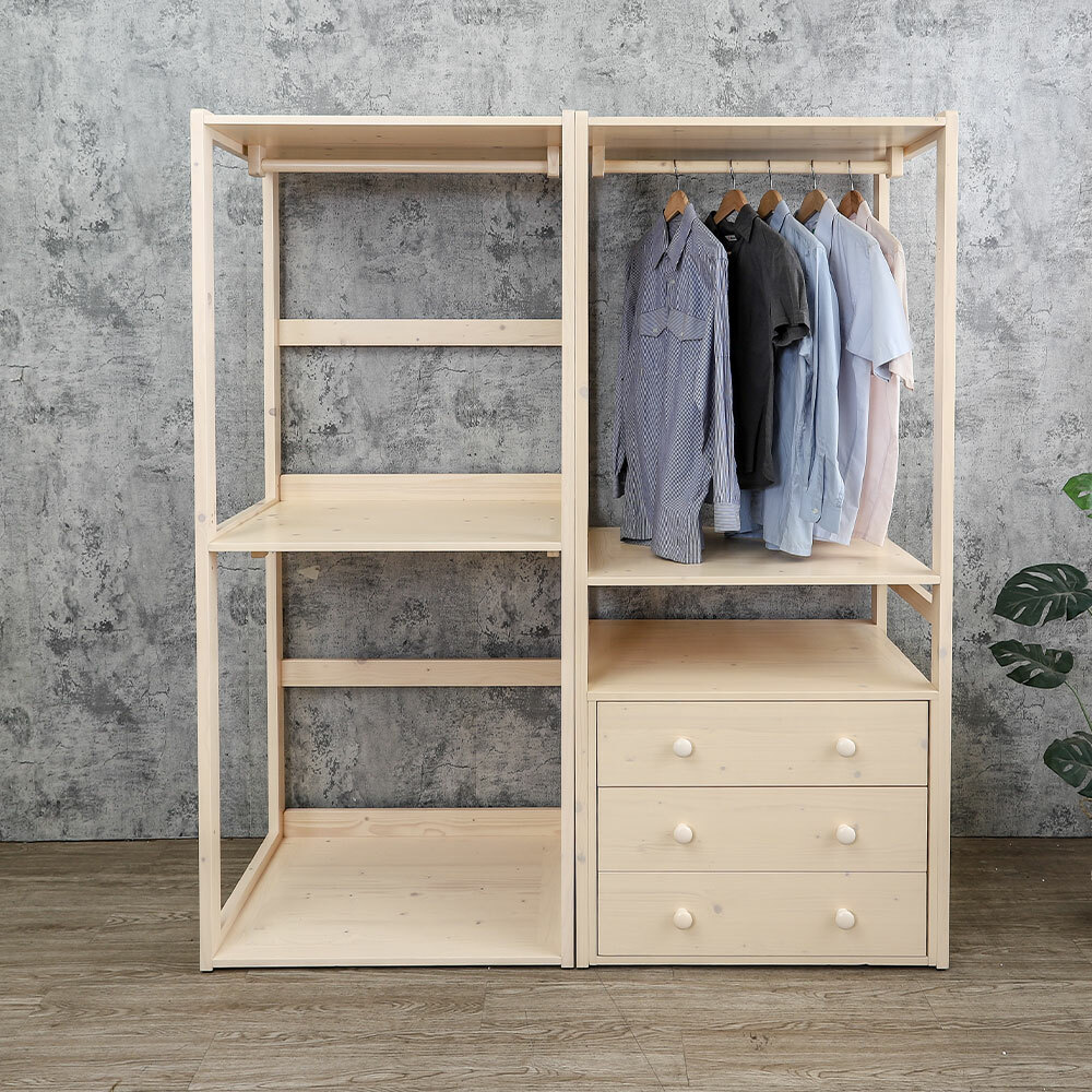 森林家具 維文5.3尺開放式實木衣櫃組合(三抽+三吊桿-兩色可選)