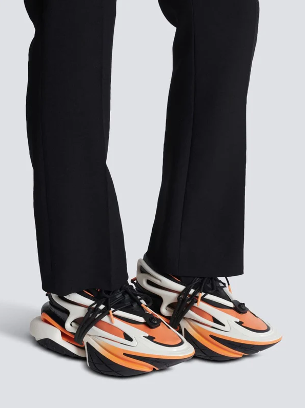 【 BALMAIN UNICORN LOW-TOP 皮革運動鞋 - 白黑x橘 】