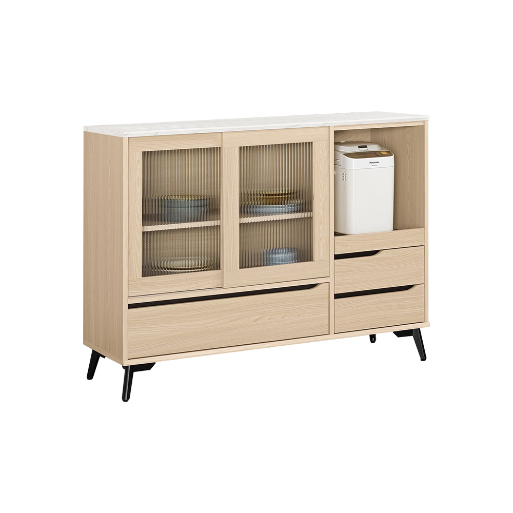 米達4尺長虹玻璃仿石面收納餐櫃/碗盤櫃/置物矮櫃/拉盤電器櫃/玄關櫃(下座)