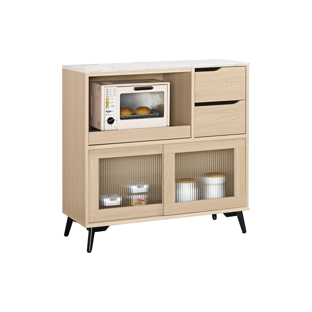 米達3尺長虹玻璃仿石面收納餐櫃/碗盤櫃/置物矮櫃/拉盤電器櫃/玄關櫃(下座)