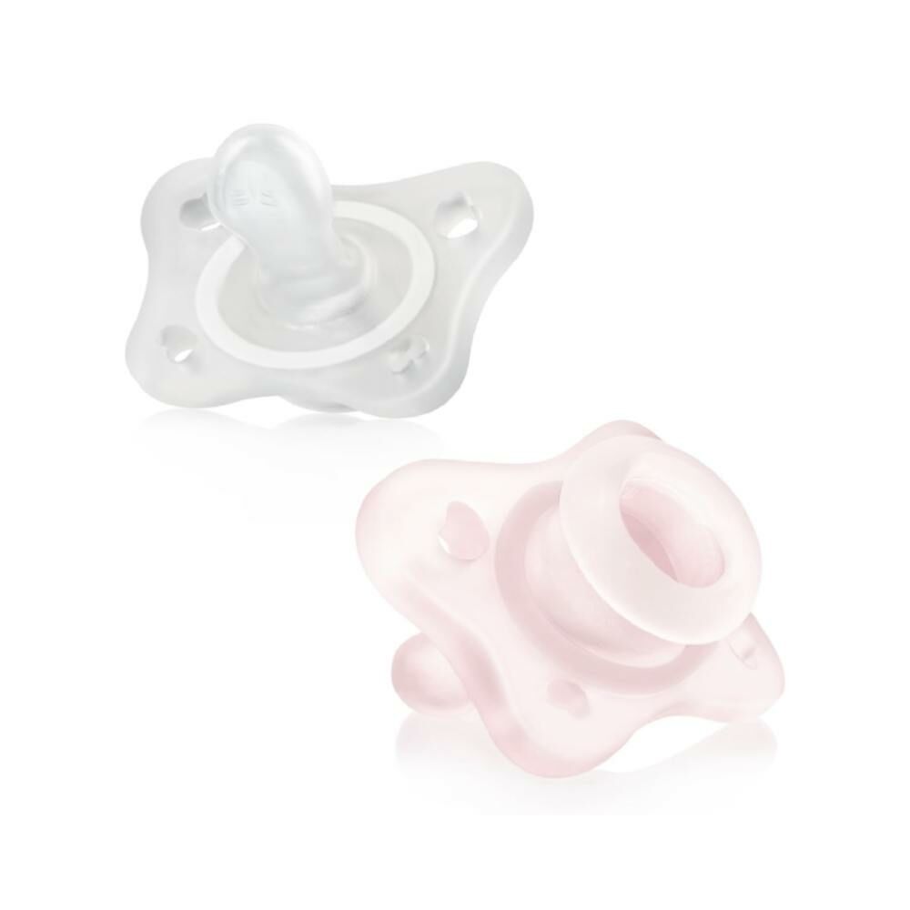 舒適哺乳-輕量柔軟矽膠拇指型安撫奶嘴2入組-粉紅