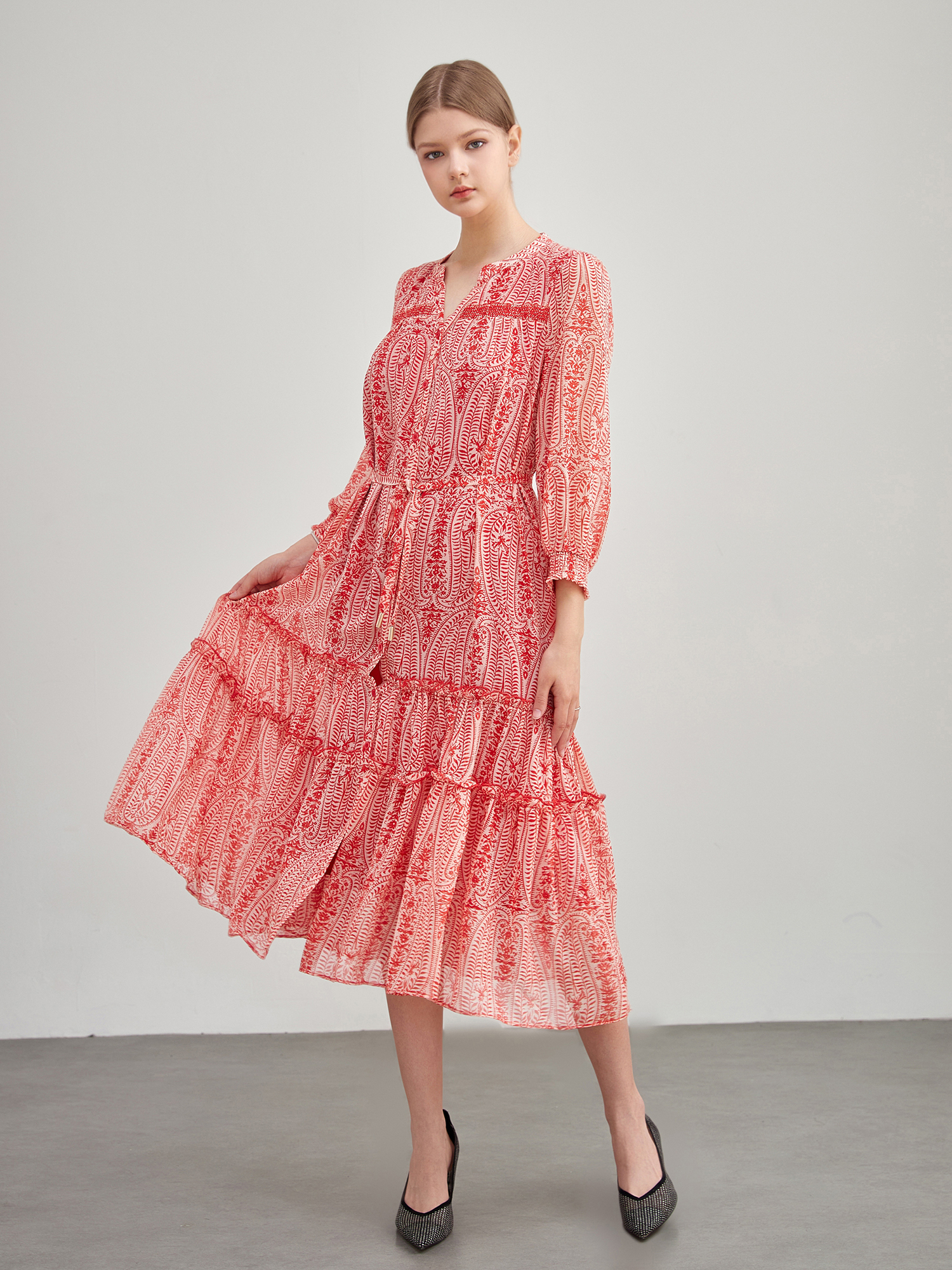 mi-tu 印花V領連身裙