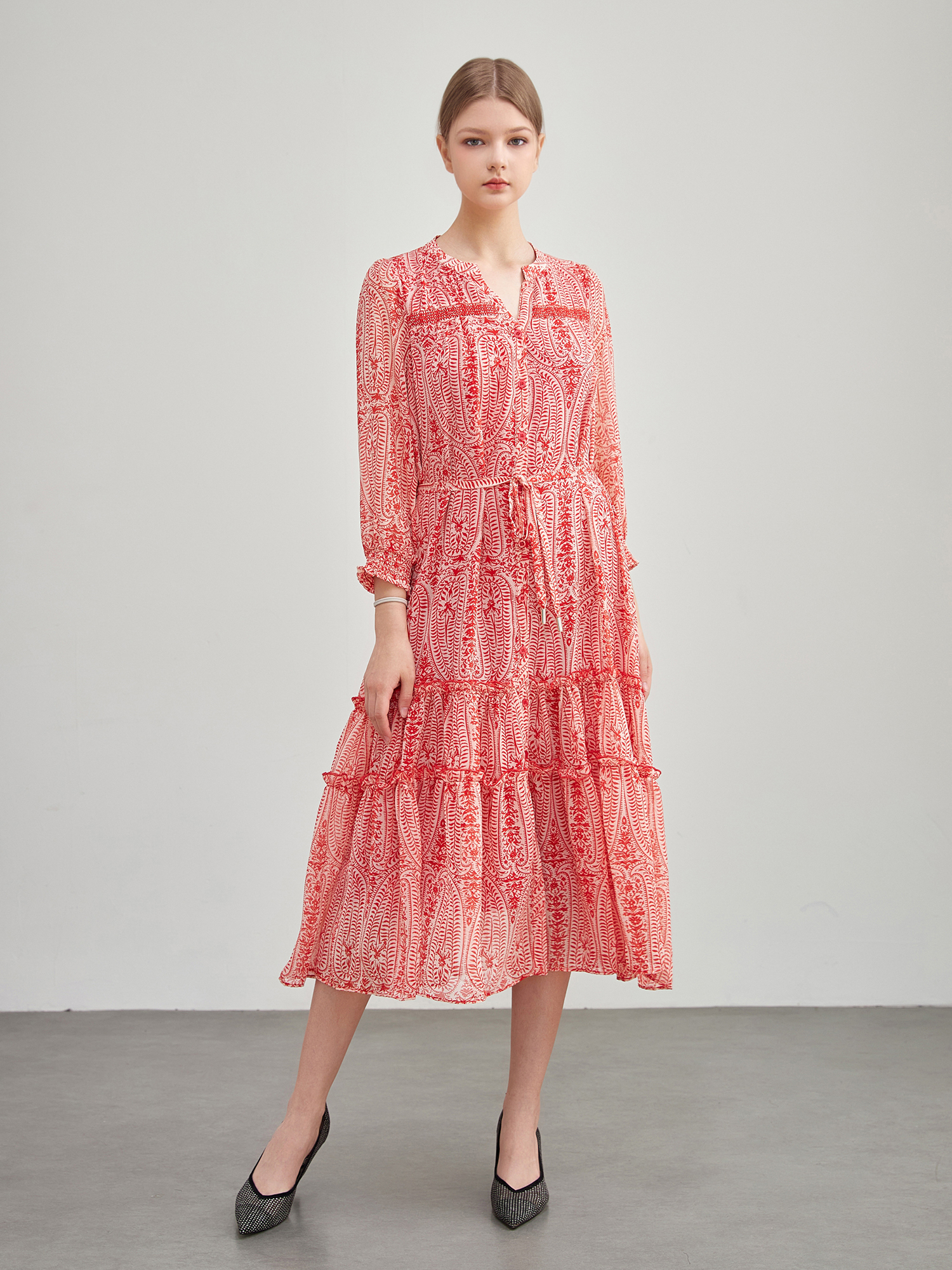 mi-tu 印花V領連身裙