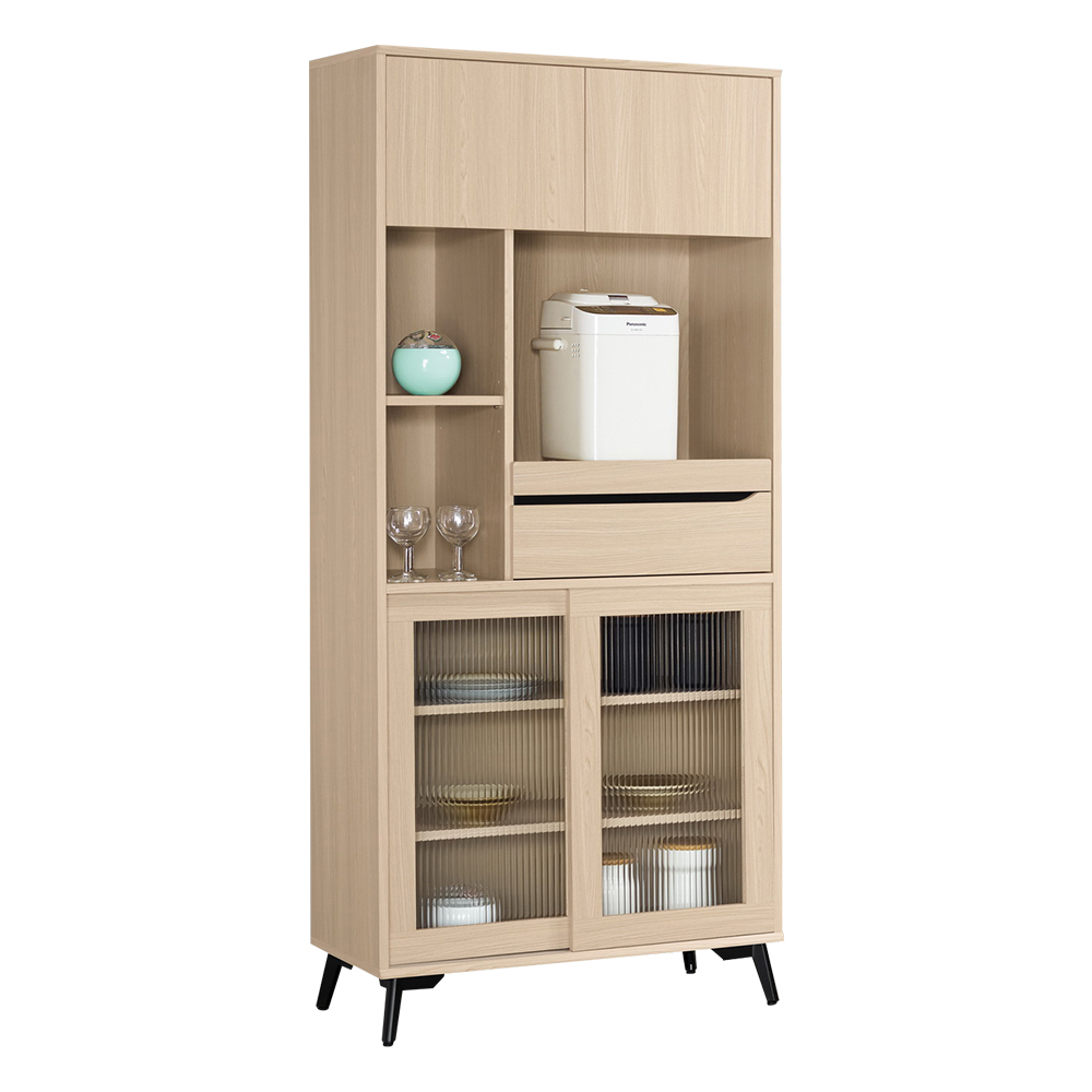 米達2.7尺長虹玻璃收納高餐櫃/碗盤置物櫃/拉盤電器櫃