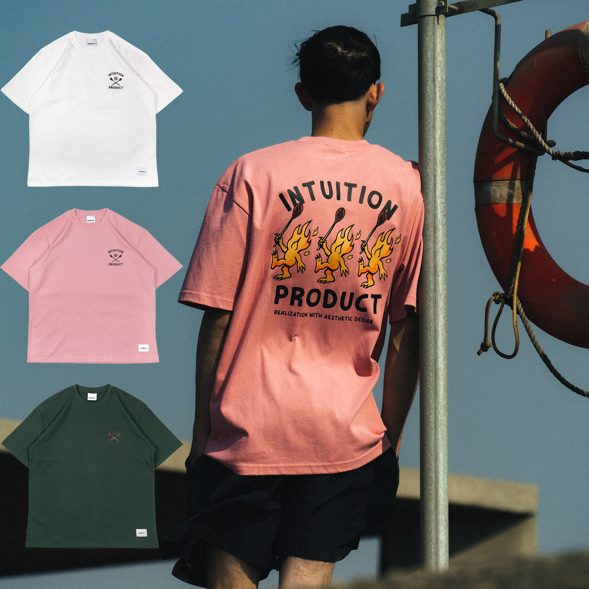 idealism Fire boys Tee 白色 粉色 綠色 小火人短上衣【ID25027】