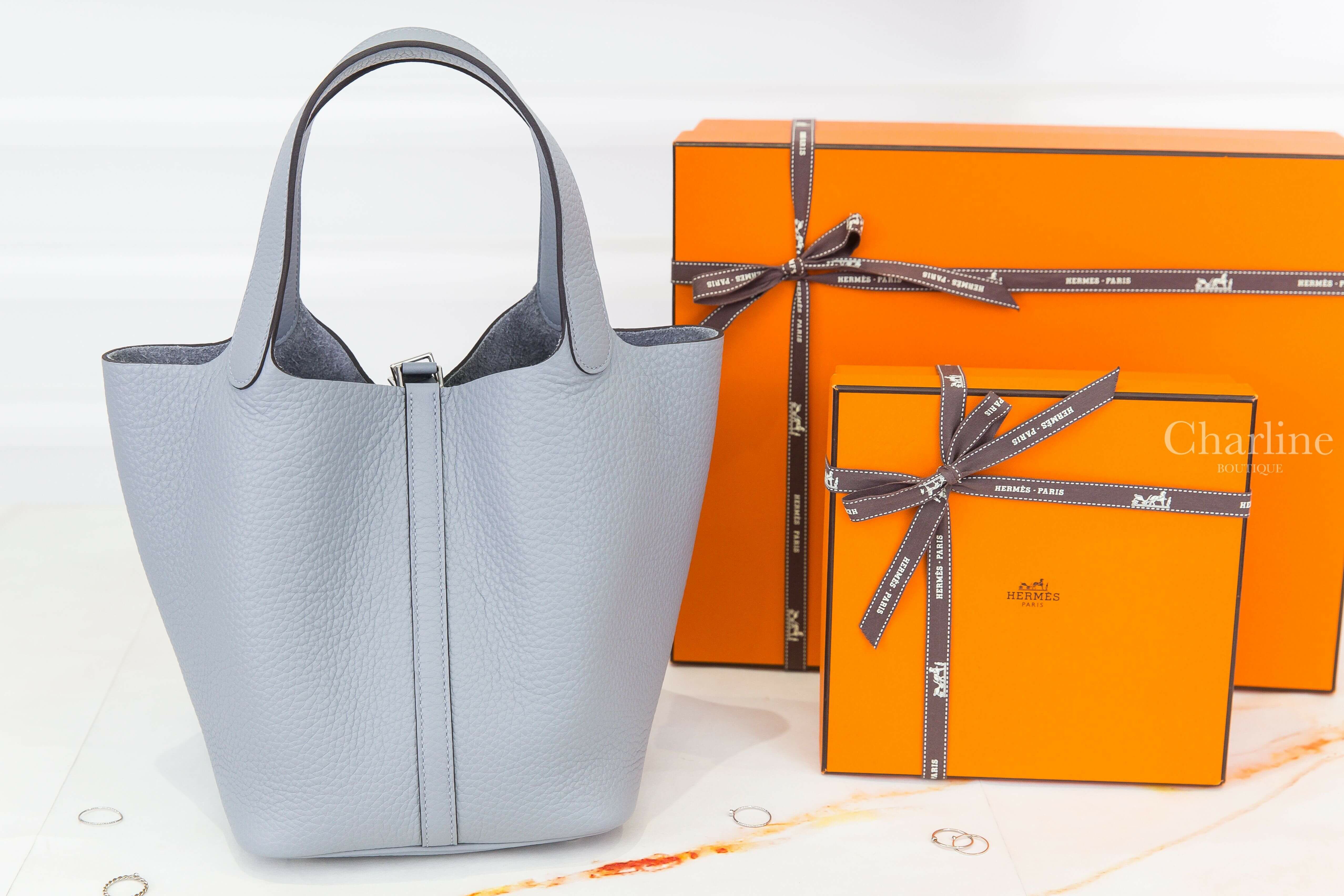 Hermès Picotin Lock 22cm P0 Gris Pantin Taurillon Clemence 木偶灰銀釦中型提把水桶包-Charline Boutique 精品代購