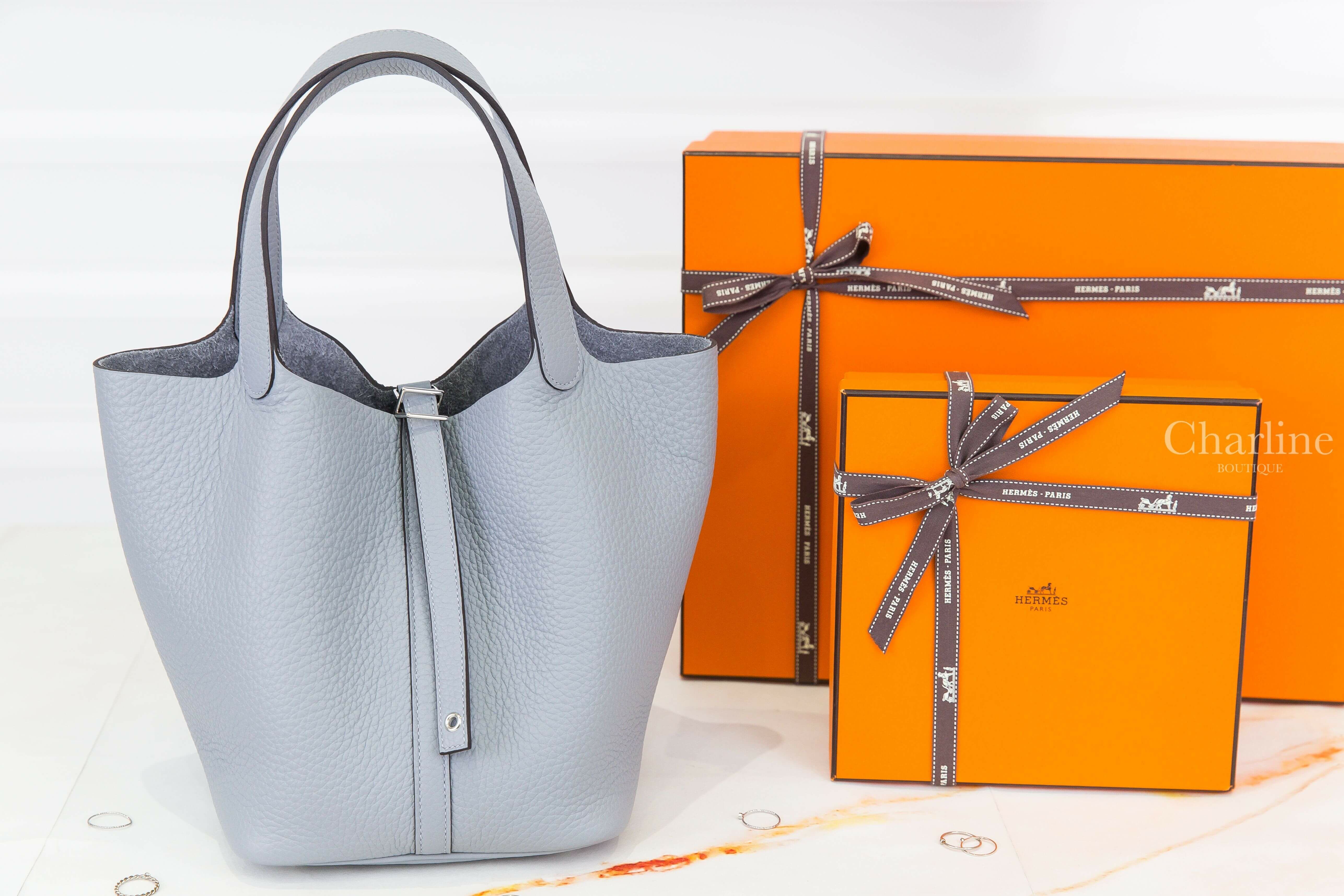 Hermès Picotin Lock 22cm P0 Gris Pantin Taurillon Clemence 木偶灰銀釦中型提把水桶包-Charline Boutique 精品代購
