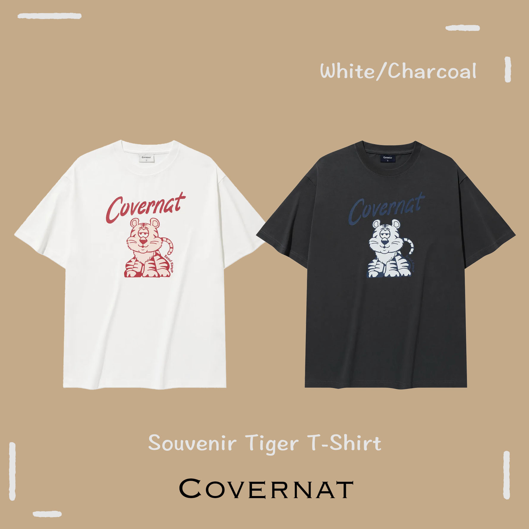 【OWN】Covernat 短袖上衣 SJ東海同款 SuperJunior 東海 新品 慵懶 老虎 造型 短TEE 厚磅 棉質 不分男女 白色 炭灰 CO2502ST69