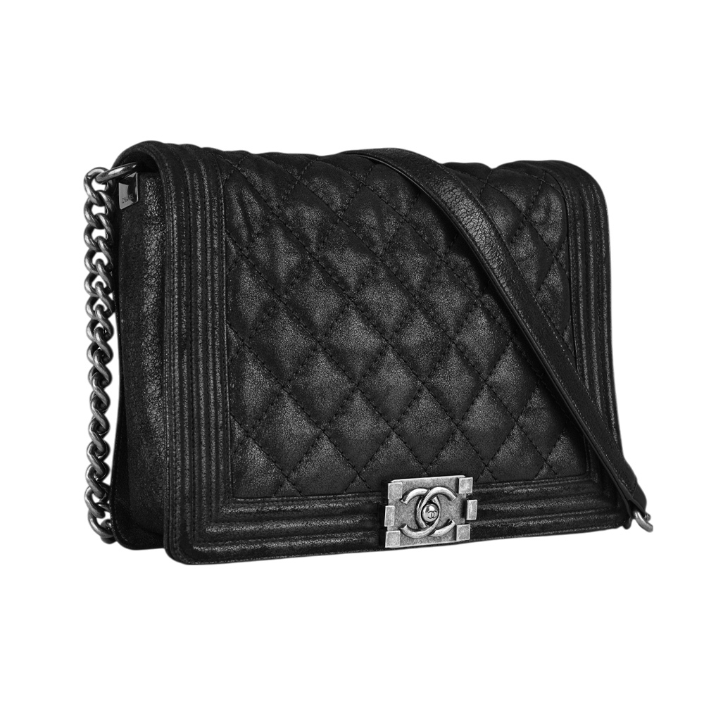 【CHANEL】霧面軟牛皮霧銀釦中型 Boy Chanel 28cm