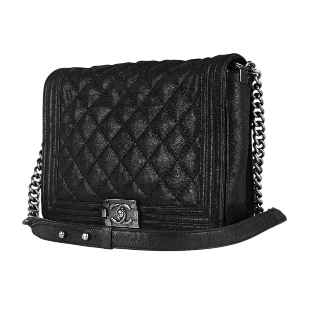 【CHANEL】霧面軟牛皮霧銀釦中型 Boy Chanel 28cm(黑色) 18488362