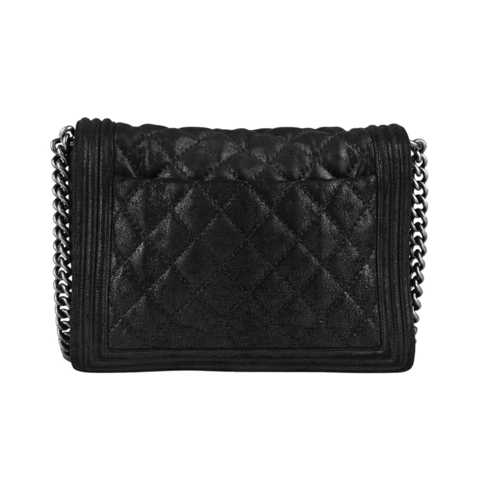 【CHANEL】霧面軟牛皮霧銀釦中型 Boy Chanel 28cm(黑色) 18488362