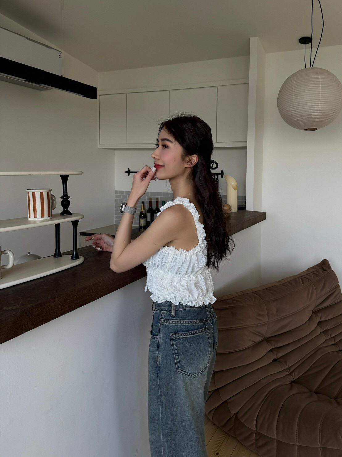 皺皺前綁帶造型上衣