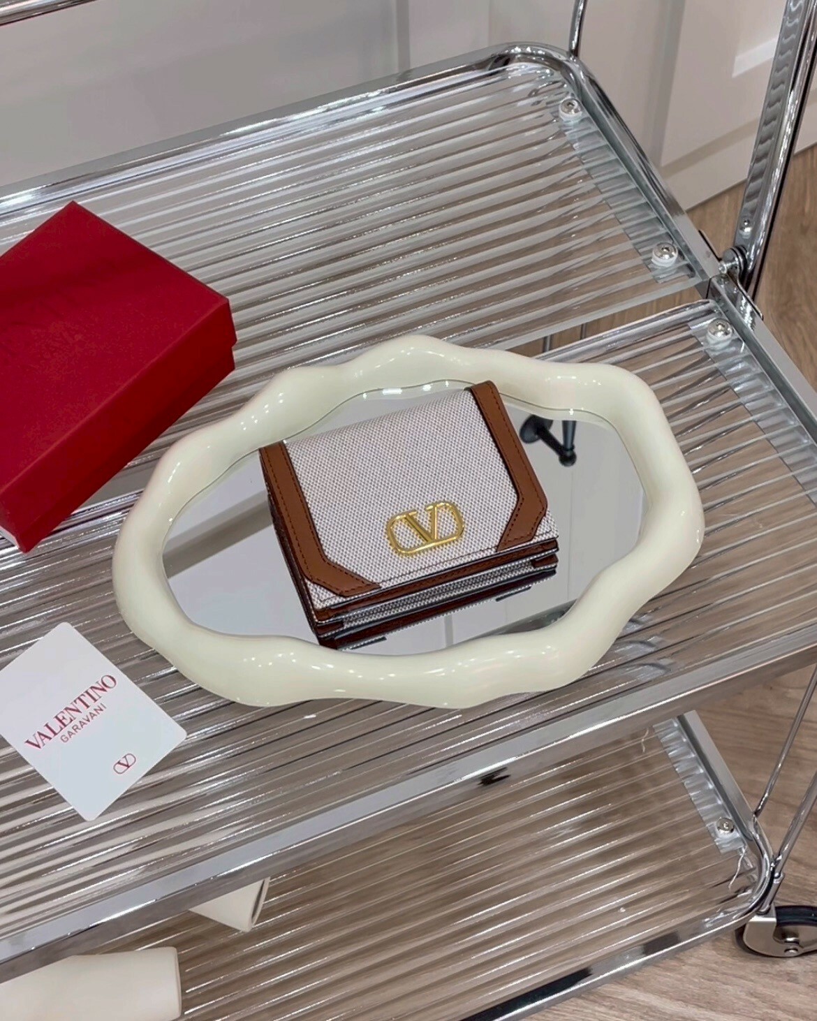 VALENTINO｜對開帆布短夾 棕色