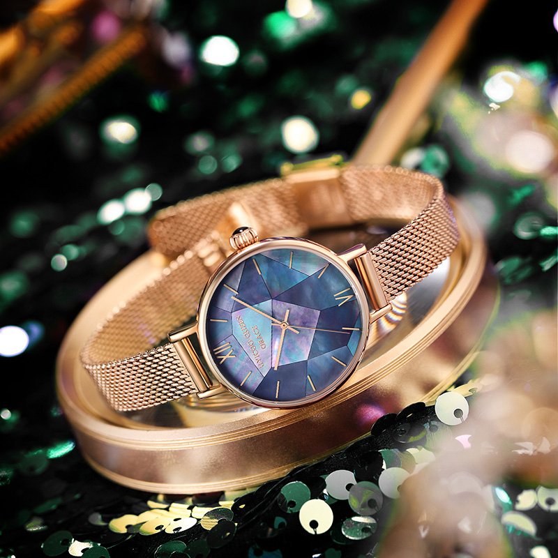 【UYICOO 伊寇】UC008 幻彩貝母錶盤 瑪瑙錶冠 米蘭錶帶 女錶 手錶