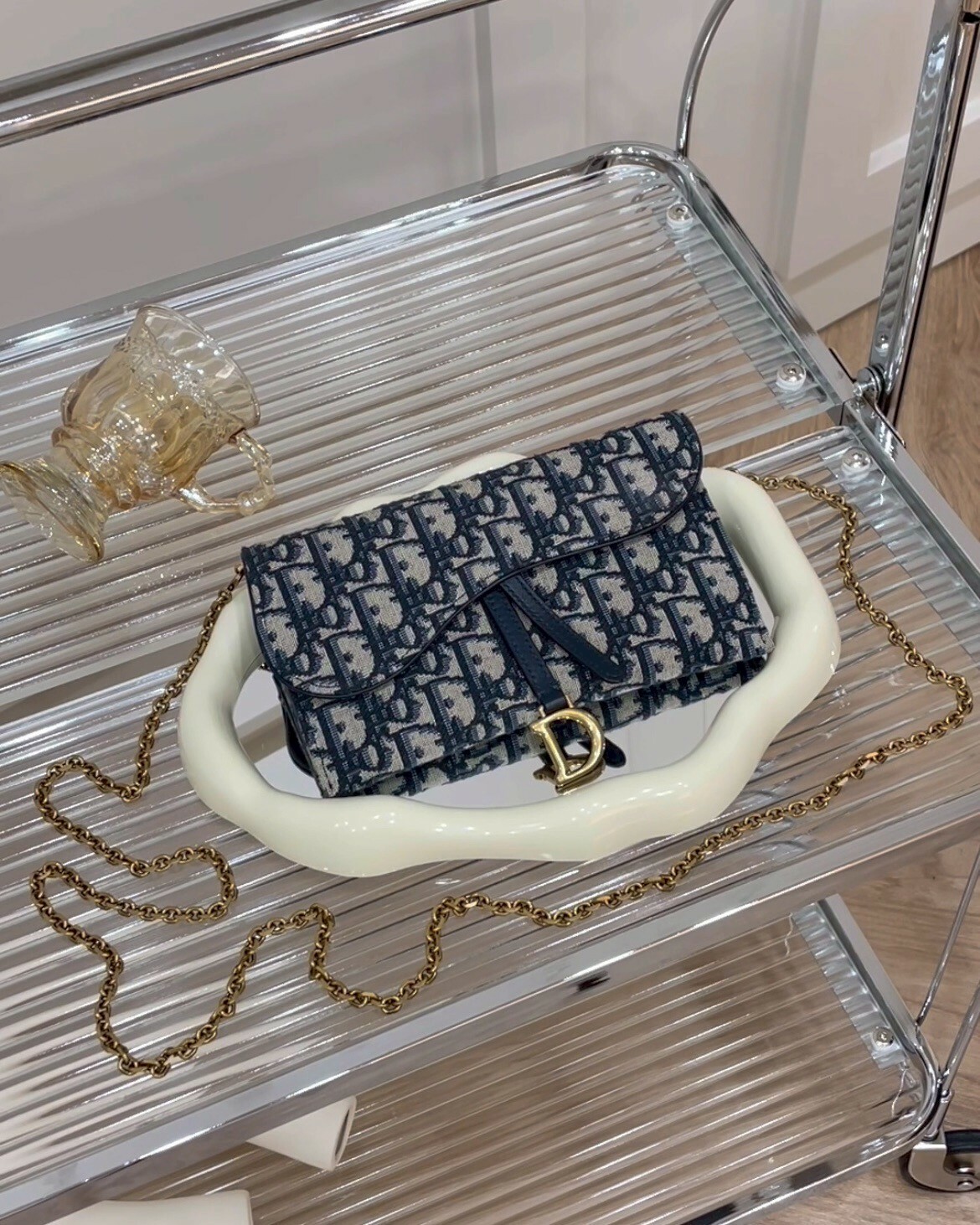 DIOR｜SADDLE 刺繡馬鞍鏈帶包WOC 藍色老花