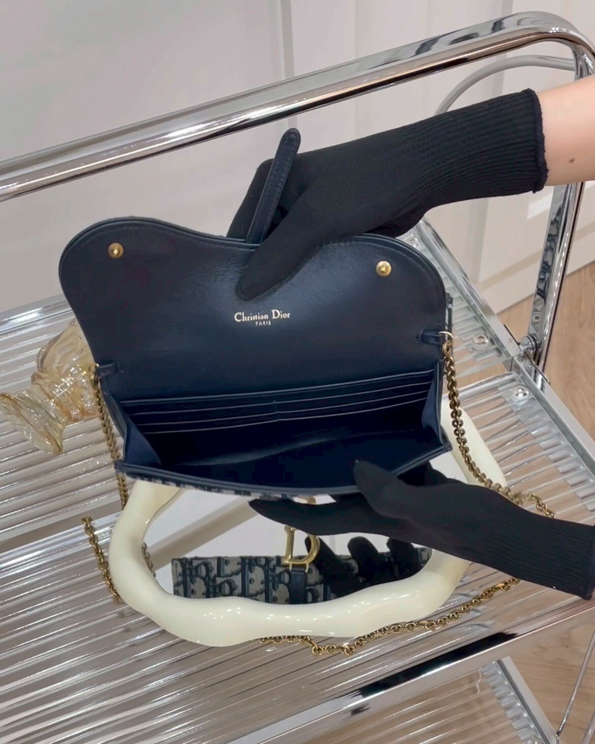 DIOR｜SADDLE 刺繡馬鞍鏈帶包WOC 藍色老花