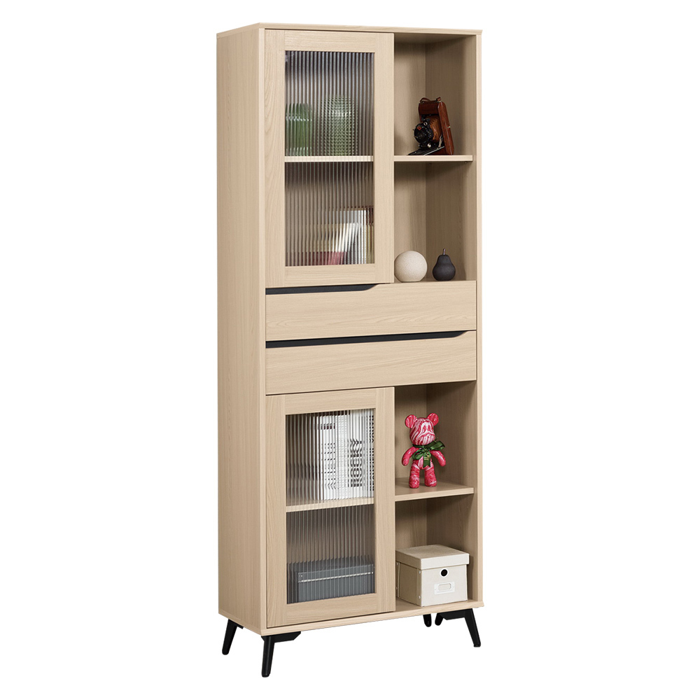 米達2.3尺長虹玻璃二門二抽收納書櫃/置物櫃/展示櫃-A款左開