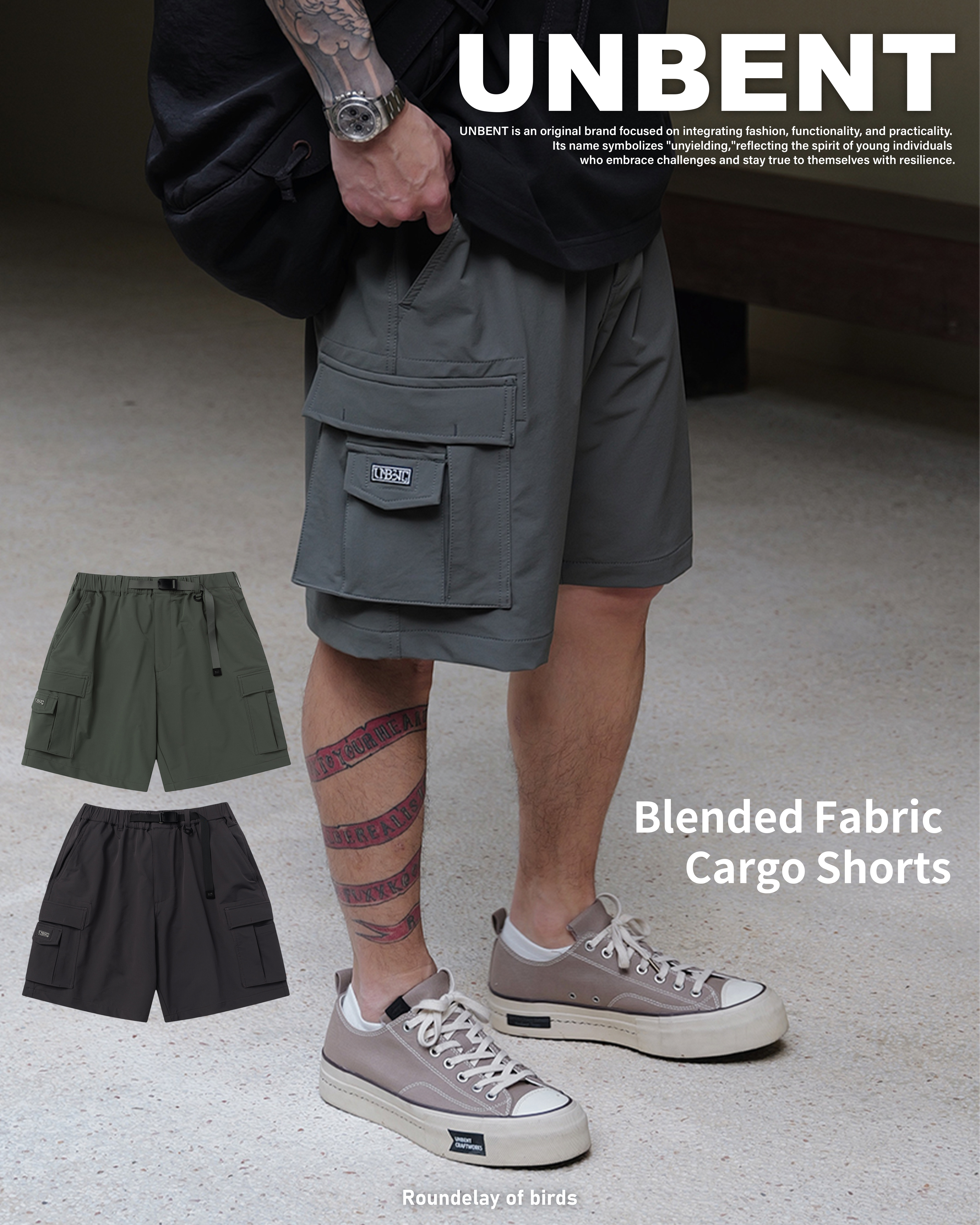 #預購 UNBENT 25SS 日系混紡 刺繡多口袋工裝短褲 兩色