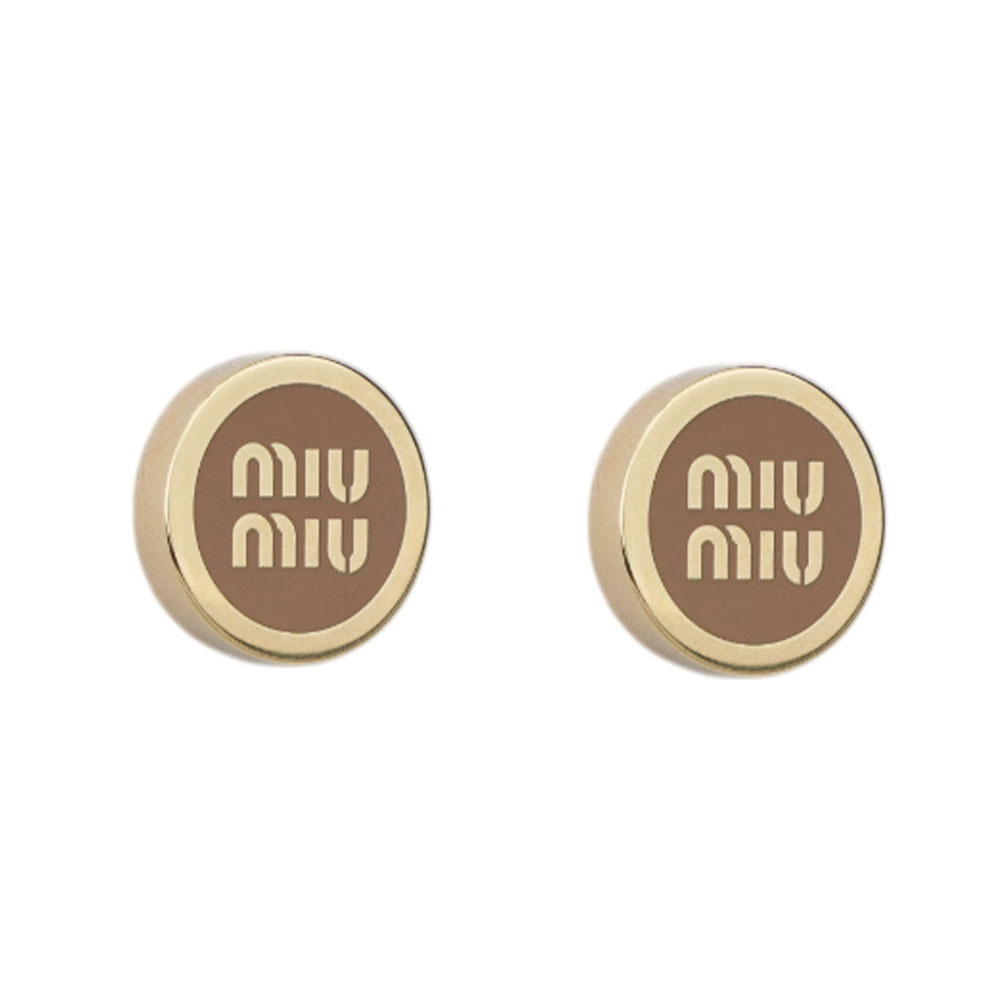 【MIU MIU】Logo 標誌琺瑯及金屬針式耳環(焦糖色) 5JO912 2F6T F098L