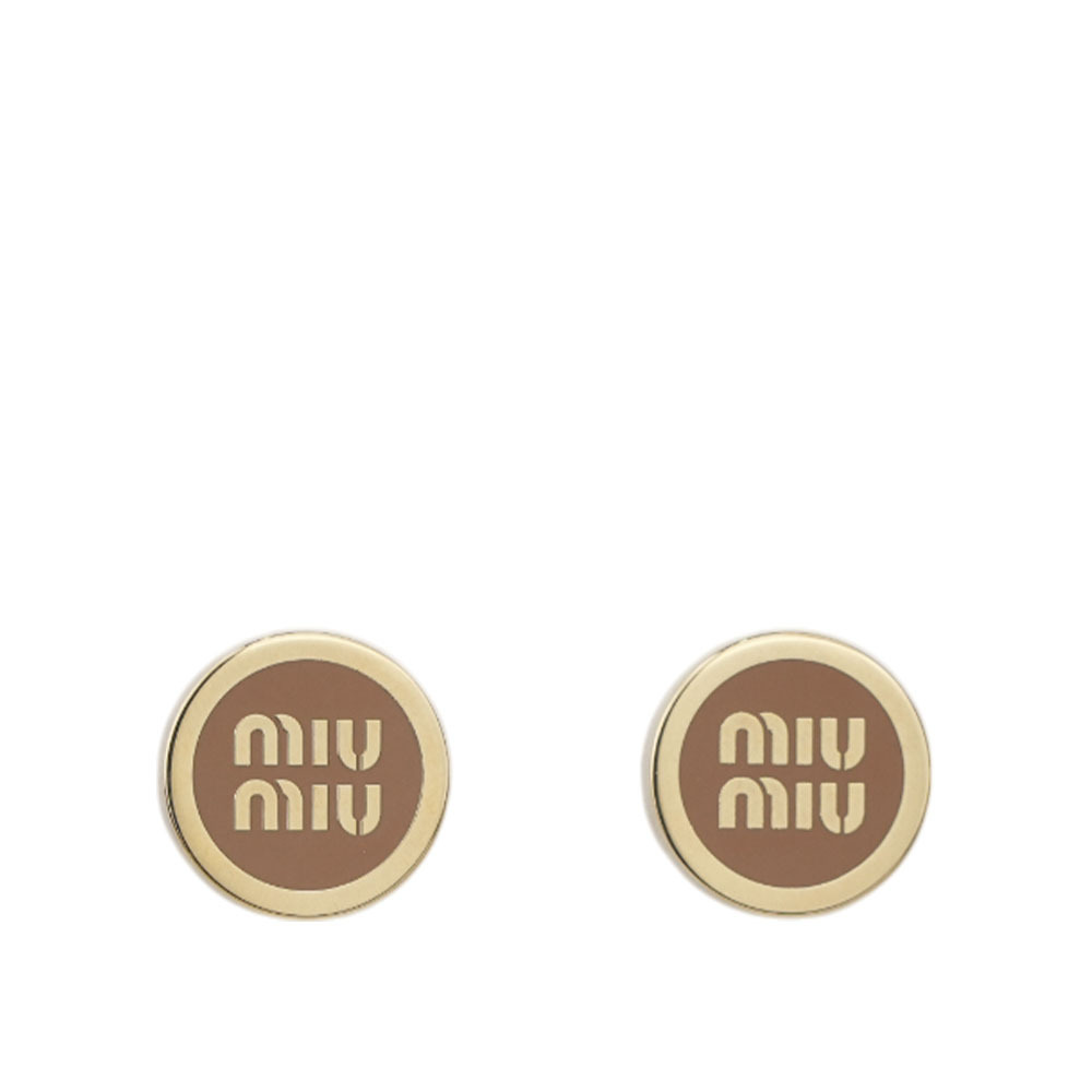 【MIU MIU】Logo 標誌琺瑯及金屬針式耳環(焦糖色) 5JO912 2F6T F098L